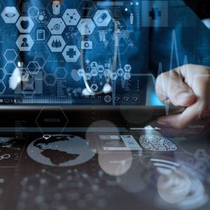 Medicine doctor hand working with modern computer interface as medical network concept